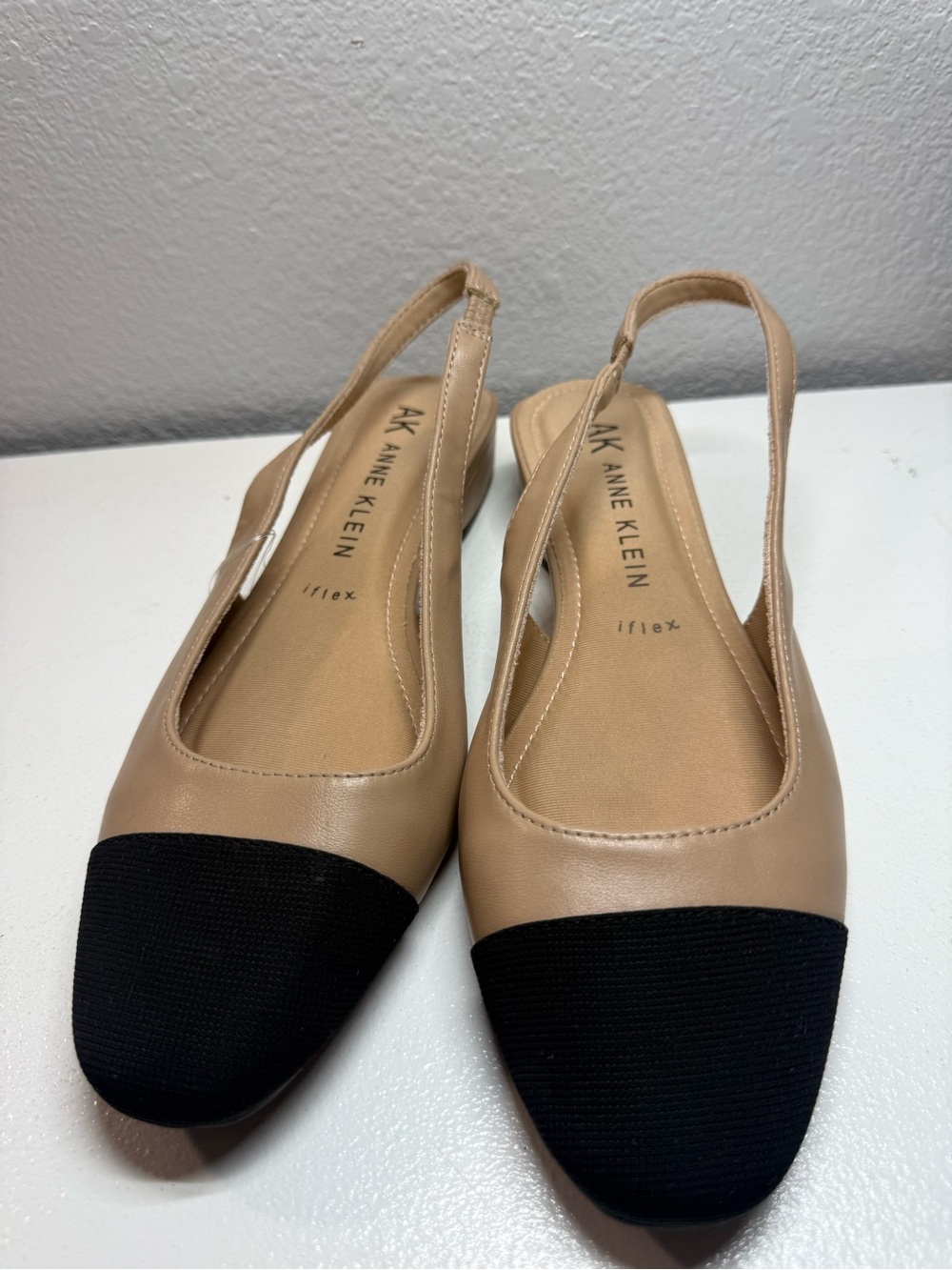 Anne Klein Two-Tone Beige and Black Slingback Flats
